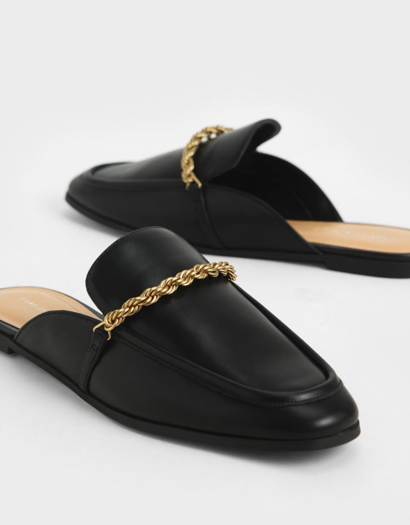 Mules Charles & Keith Metallic Accent Flats Negrii | 031NZDWKS