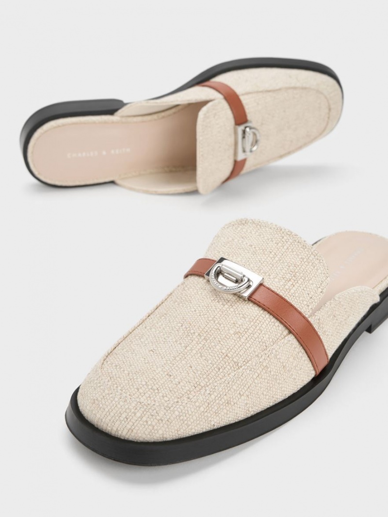 Mules Charles & Keith Metallic Accent Linen Loafer Bej | 368ISHRMK