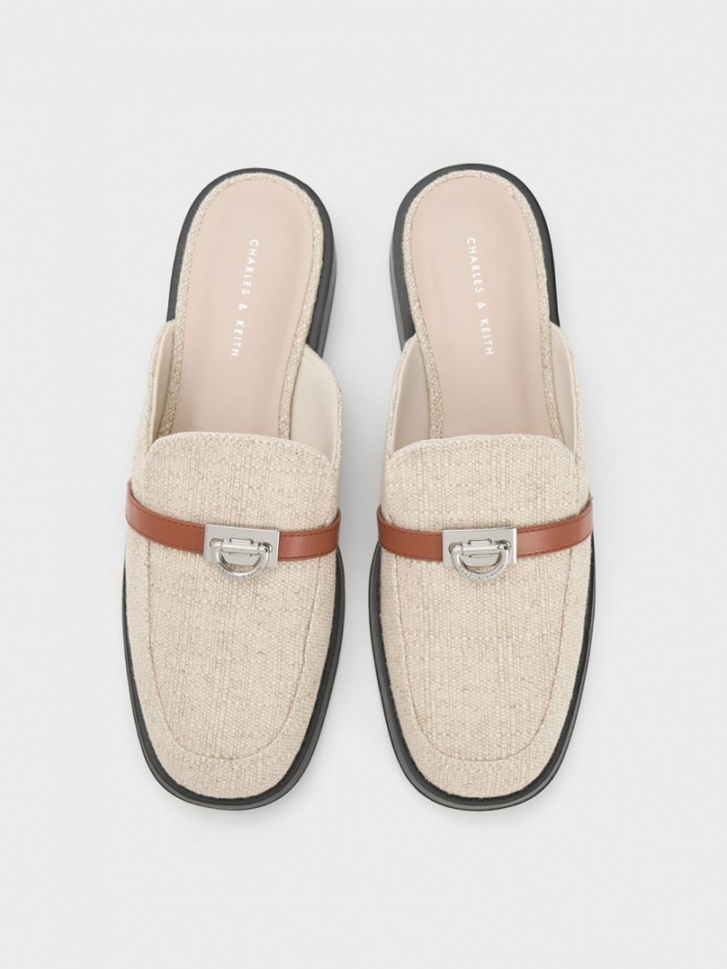 Mules Charles & Keith Metallic Accent Linen Loafer Bej | 368ISHRMK