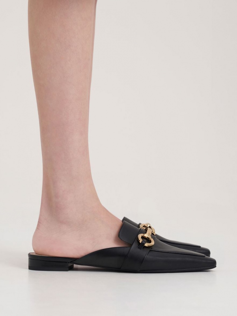 Mules Charles & Keith Metallic Accent Tapered Plati Negrii | 108GBINZW