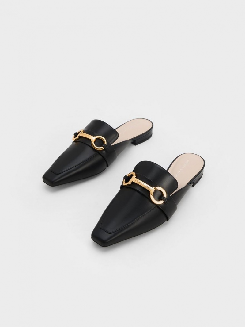Mules Charles & Keith Metallic Accent Tapered Plati Negrii | 108GBINZW