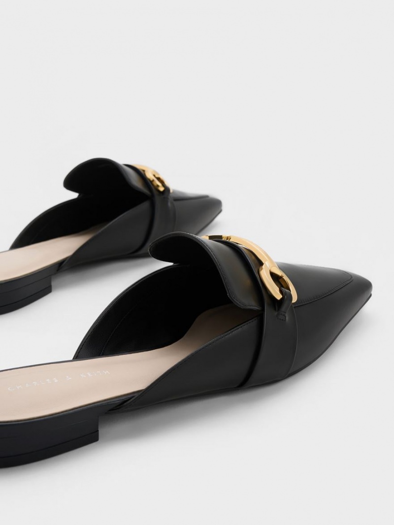 Mules Charles & Keith Metallic Accent Tapered Plati Negrii | 108GBINZW