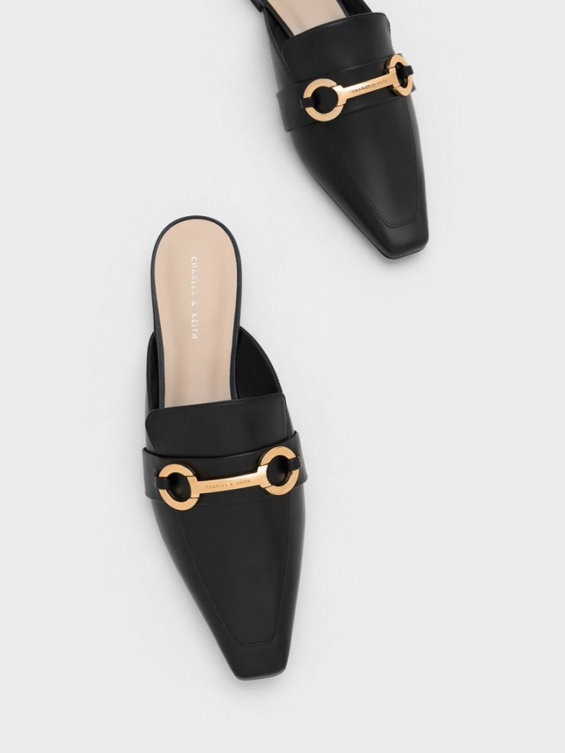 Mules Charles & Keith Metallic Accent Tapered Plati Negrii | 108GBINZW