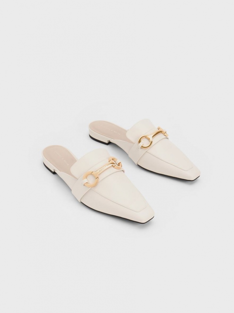Mules Charles & Keith Metallic Accent Tapered Plati Albi | 198MNDATC