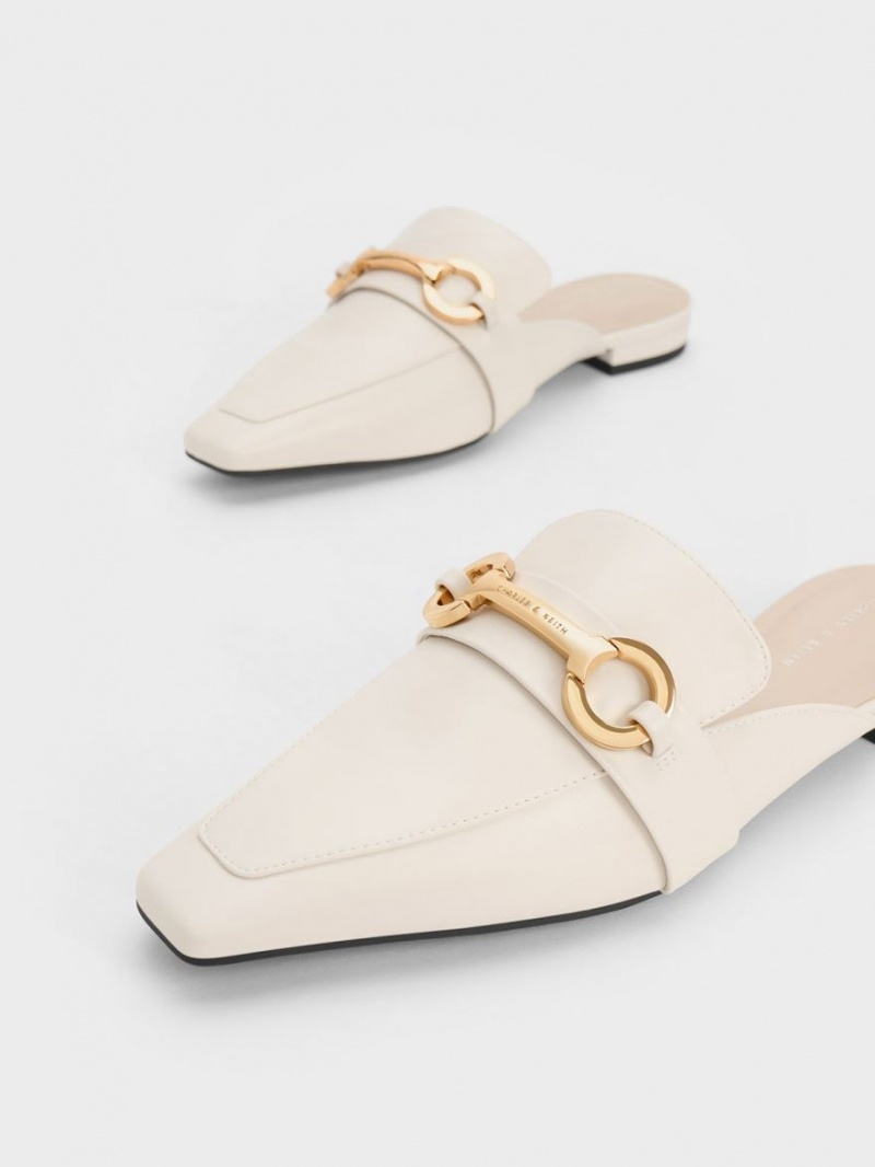 Mules Charles & Keith Metallic Accent Tapered Plati Albi | 198MNDATC