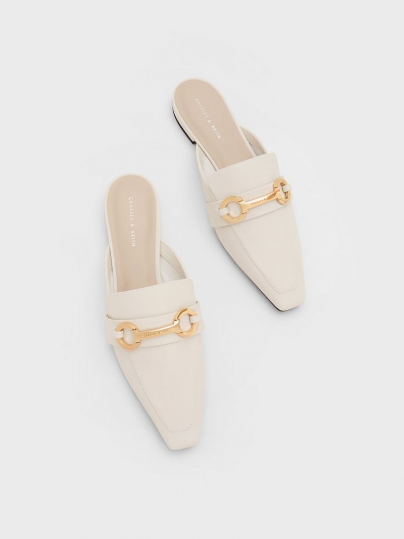 Mules Charles & Keith Metallic Accent Tapered Plati Albi | 198MNDATC
