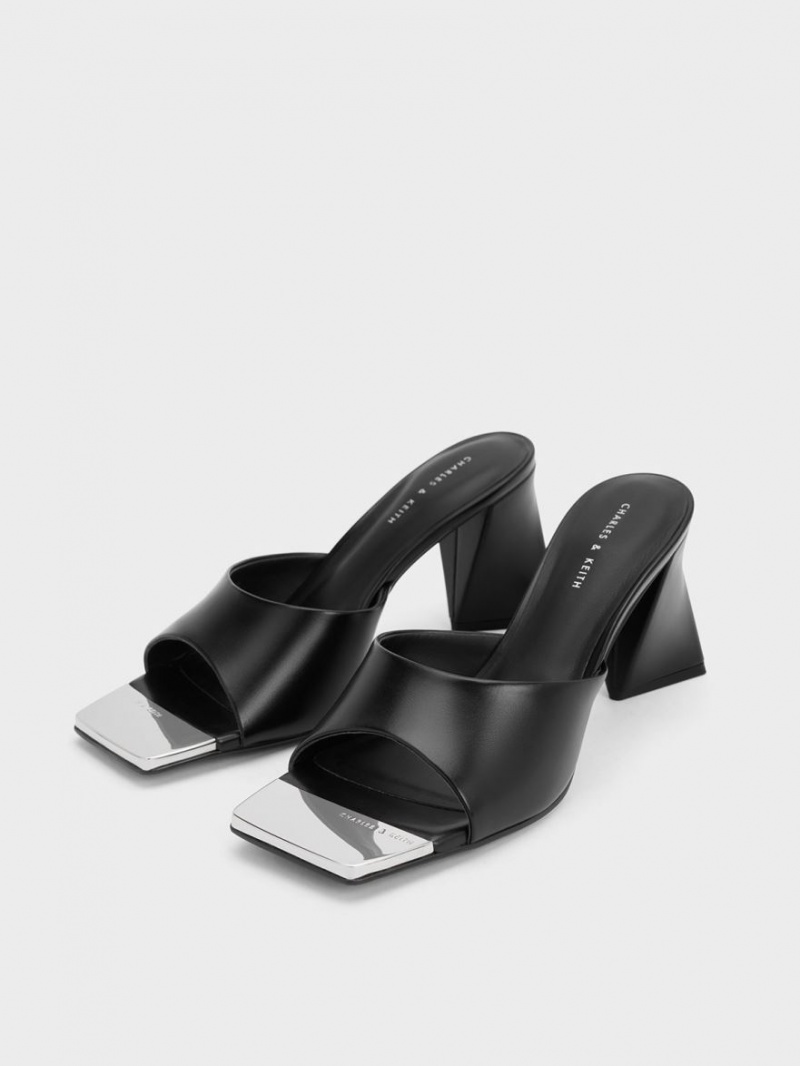 Mules Charles & Keith Metallic Cap Sculptural Heel Negrii | 715NLOGHE