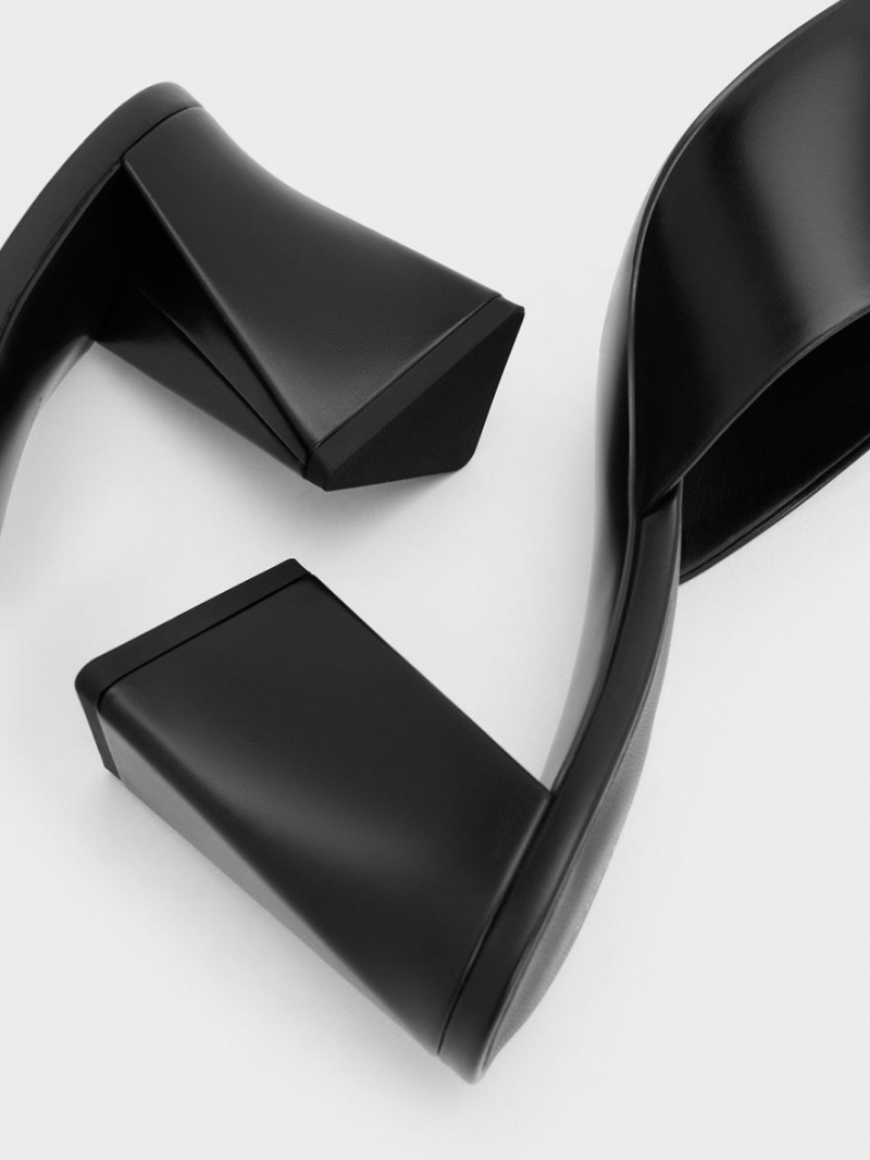 Mules Charles & Keith Metallic Cap Sculptural Heel Negrii | 715NLOGHE