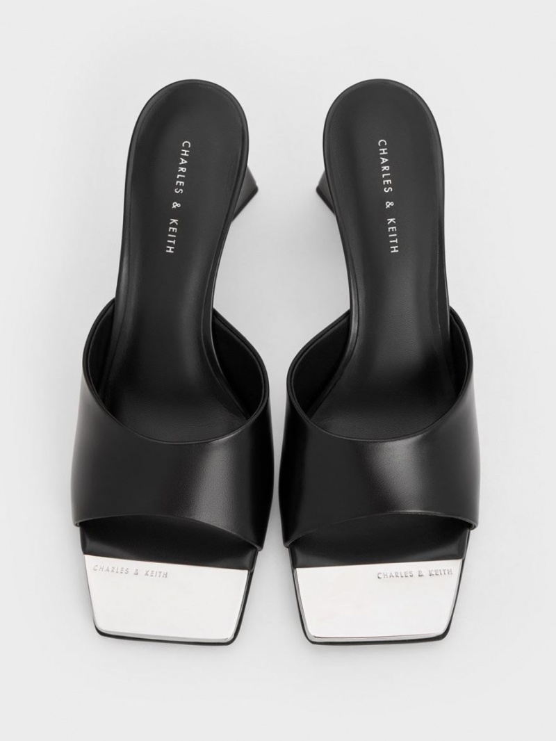Mules Charles & Keith Metallic Cap Sculptural Heel Negrii | 715NLOGHE