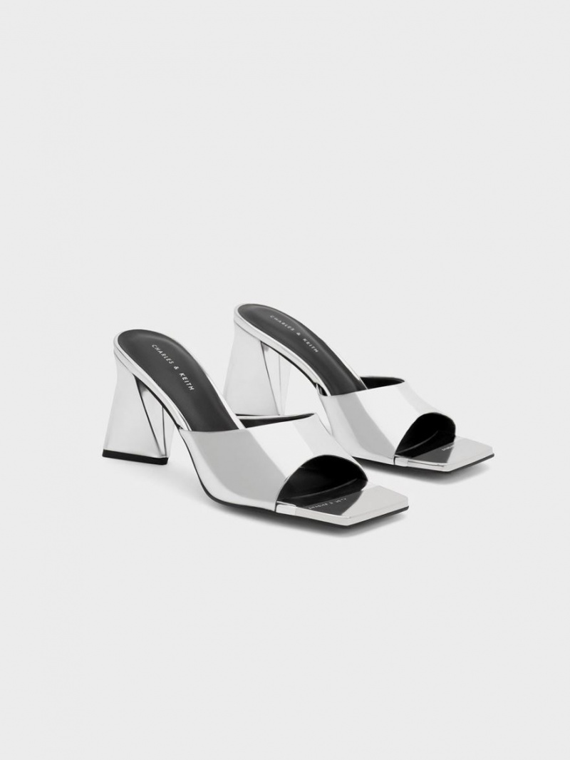 Mules Charles & Keith Metallic Cap Sculptural Heel Argintii | 032AEMZJR