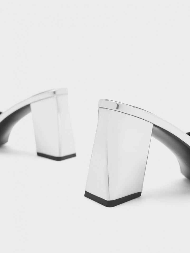 Mules Charles & Keith Metallic Cap Sculptural Heel Argintii | 032AEMZJR