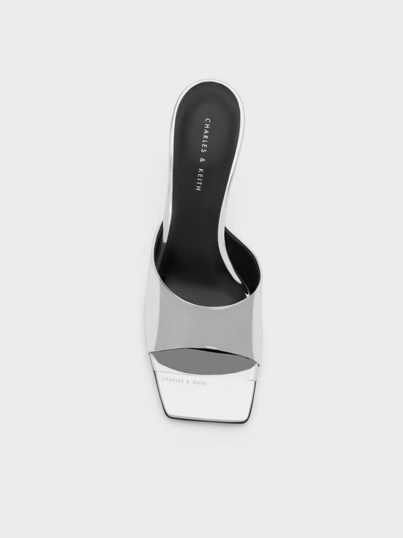 Mules Charles & Keith Metallic Cap Sculptural Heel Argintii | 032AEMZJR