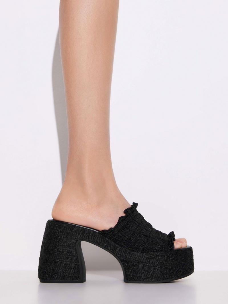 Mules Charles & Keith Nuala Ruched Platforma Negrii | 912KHQRUS