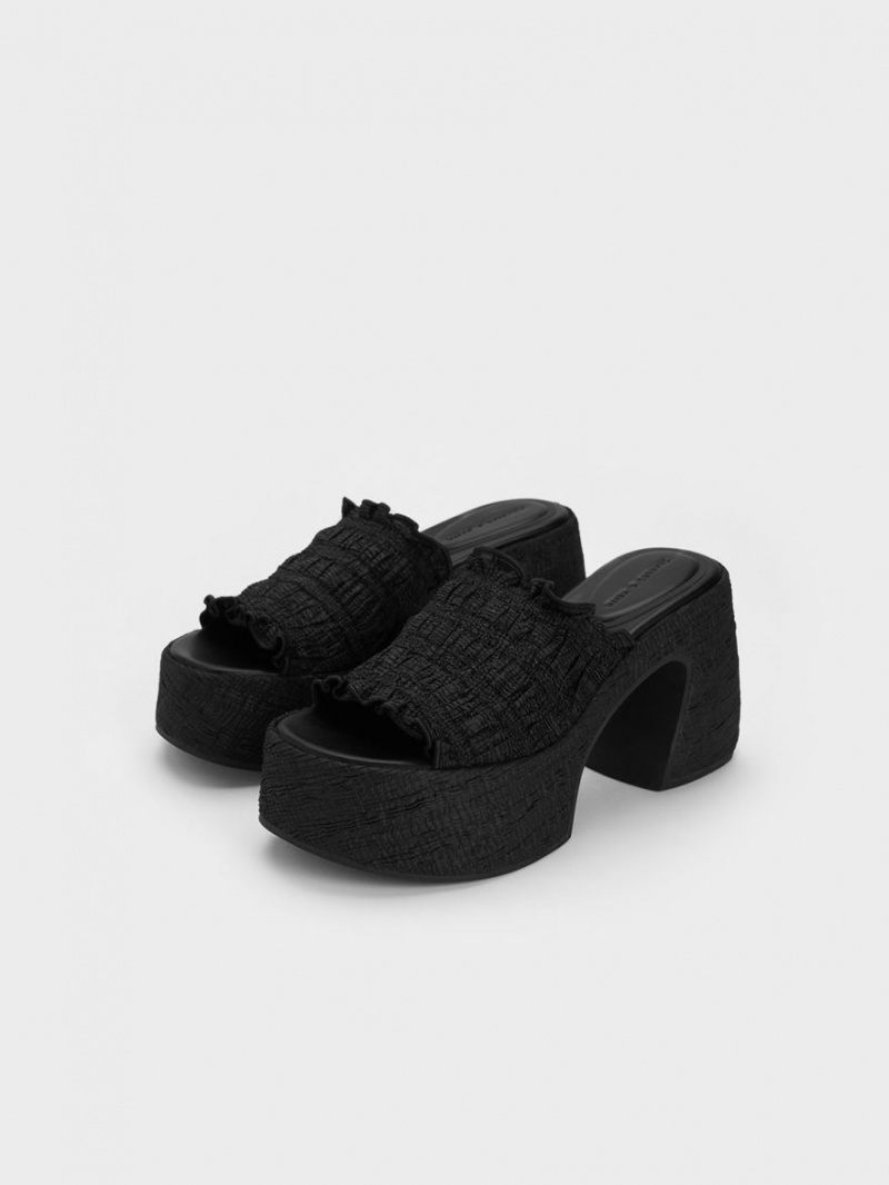 Mules Charles & Keith Nuala Ruched Platforma Negrii | 912KHQRUS