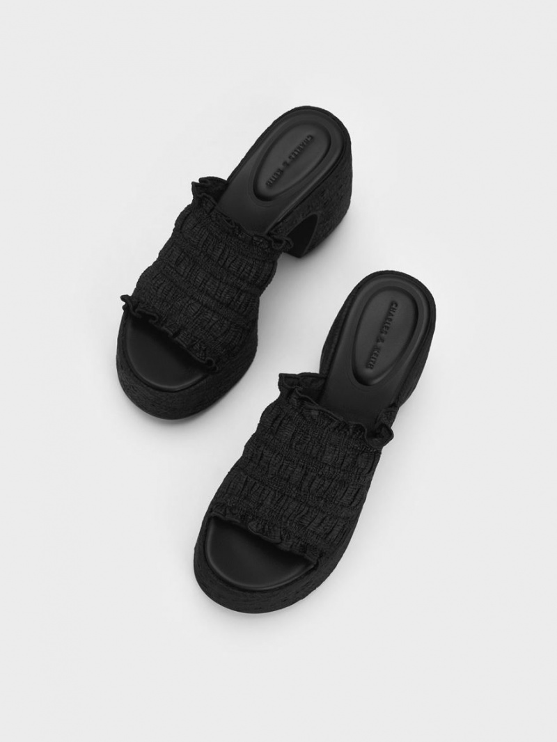 Mules Charles & Keith Nuala Ruched Platforma Negrii | 912KHQRUS