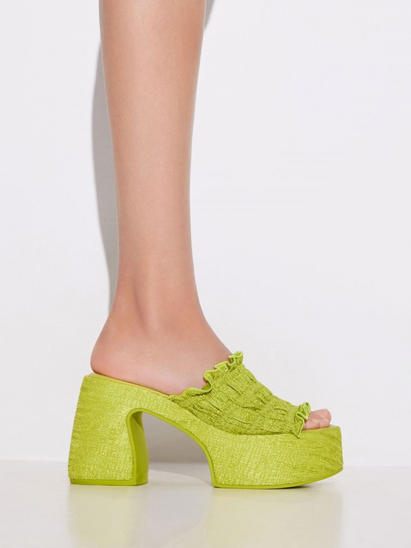 Mules Charles & Keith Nuala Ruched Platforma Verzi Deschis | 785QYOIBA