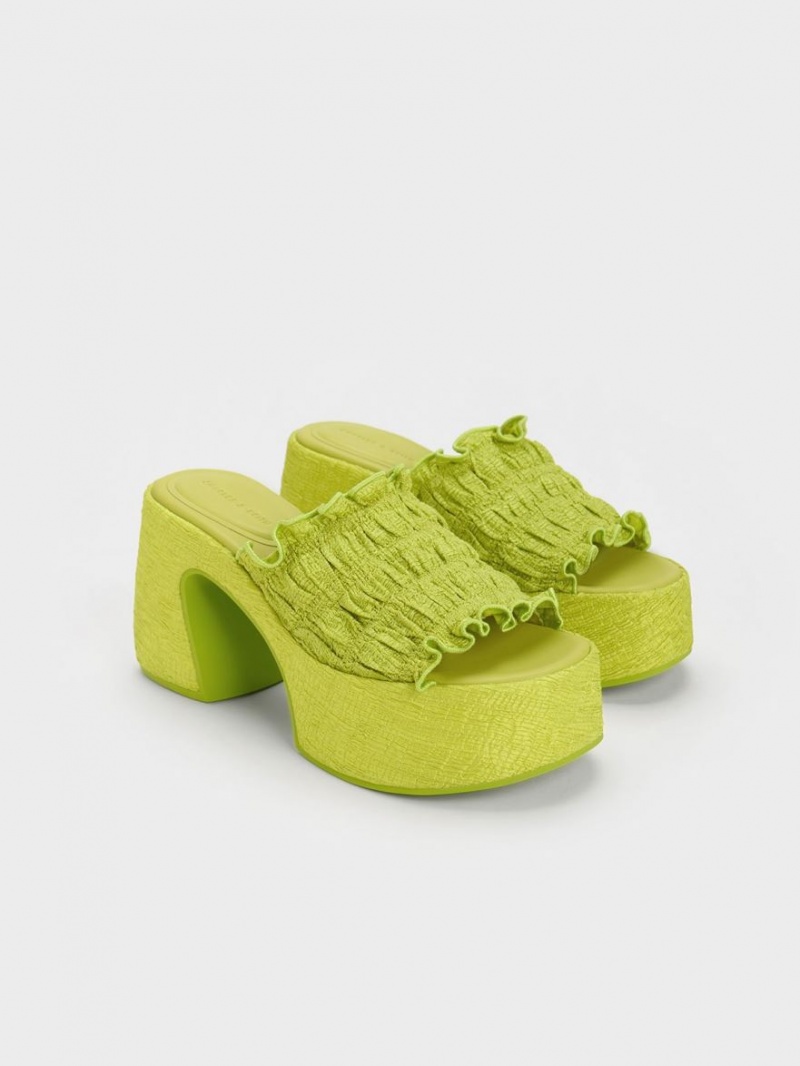 Mules Charles & Keith Nuala Ruched Platforma Verzi Deschis | 785QYOIBA