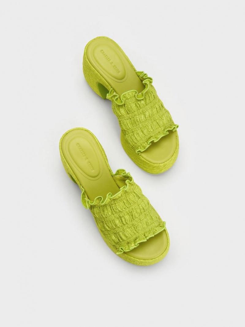 Mules Charles & Keith Nuala Ruched Platforma Verzi Deschis | 785QYOIBA