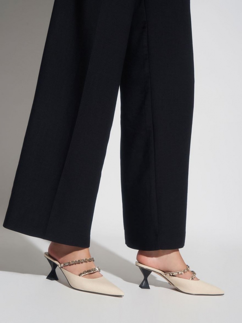 Mules Charles & Keith Panza Double Gem Curea Bej | 153QHGMWF