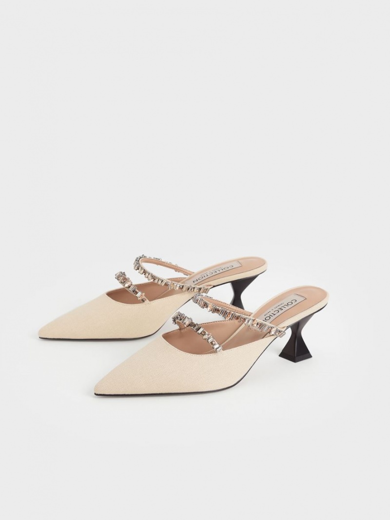 Mules Charles & Keith Panza Double Gem Curea Bej | 153QHGMWF