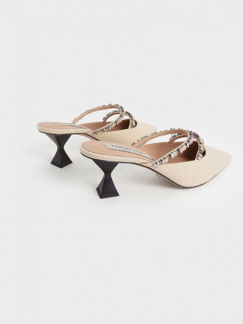 Mules Charles & Keith Panza Double Gem Curea Bej | 153QHGMWF