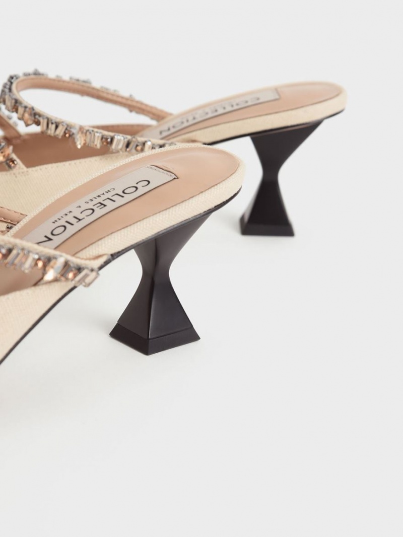Mules Charles & Keith Panza Double Gem Curea Bej | 153QHGMWF