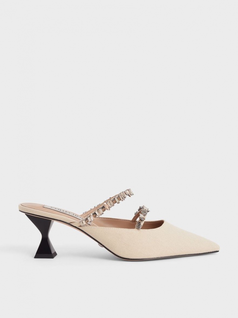 Mules Charles & Keith Panza Double Gem Curea Bej | 153QHGMWF