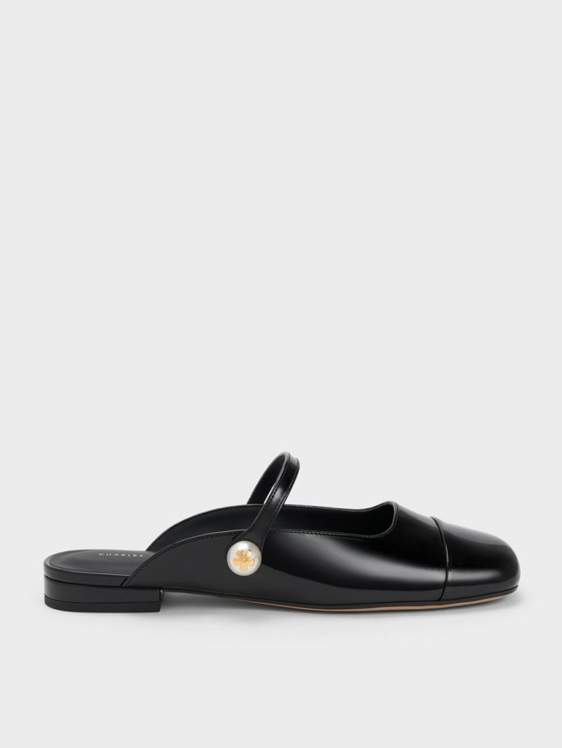Mules Charles & Keith Pearl Embellished Lacuita Plati Negrii | 518CEOYGU