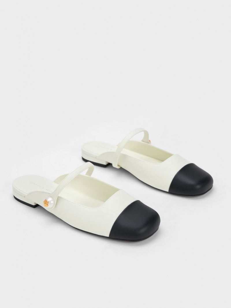 Mules Charles & Keith Pearl Embellished Plati Albi | 593OGADJP