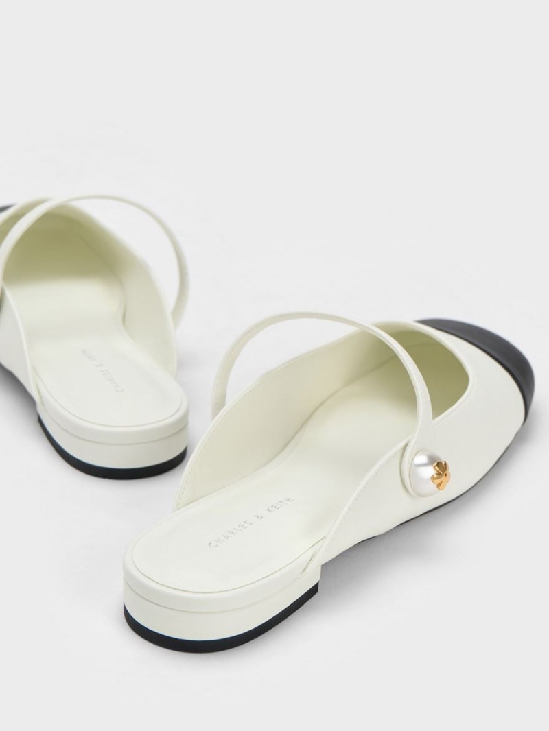 Mules Charles & Keith Pearl Embellished Plati Albi | 593OGADJP