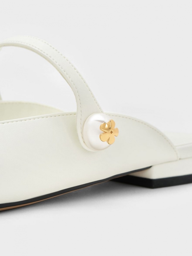 Mules Charles & Keith Pearl Embellished Plati Albi | 593OGADJP