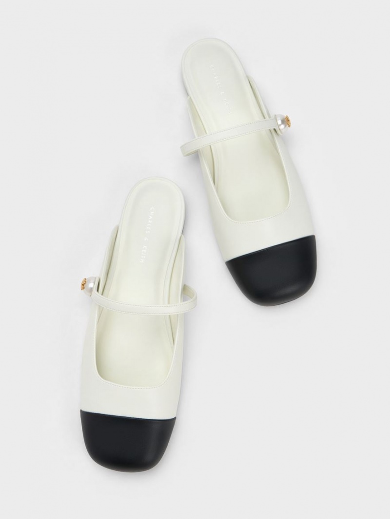Mules Charles & Keith Pearl Embellished Plati Albi | 593OGADJP