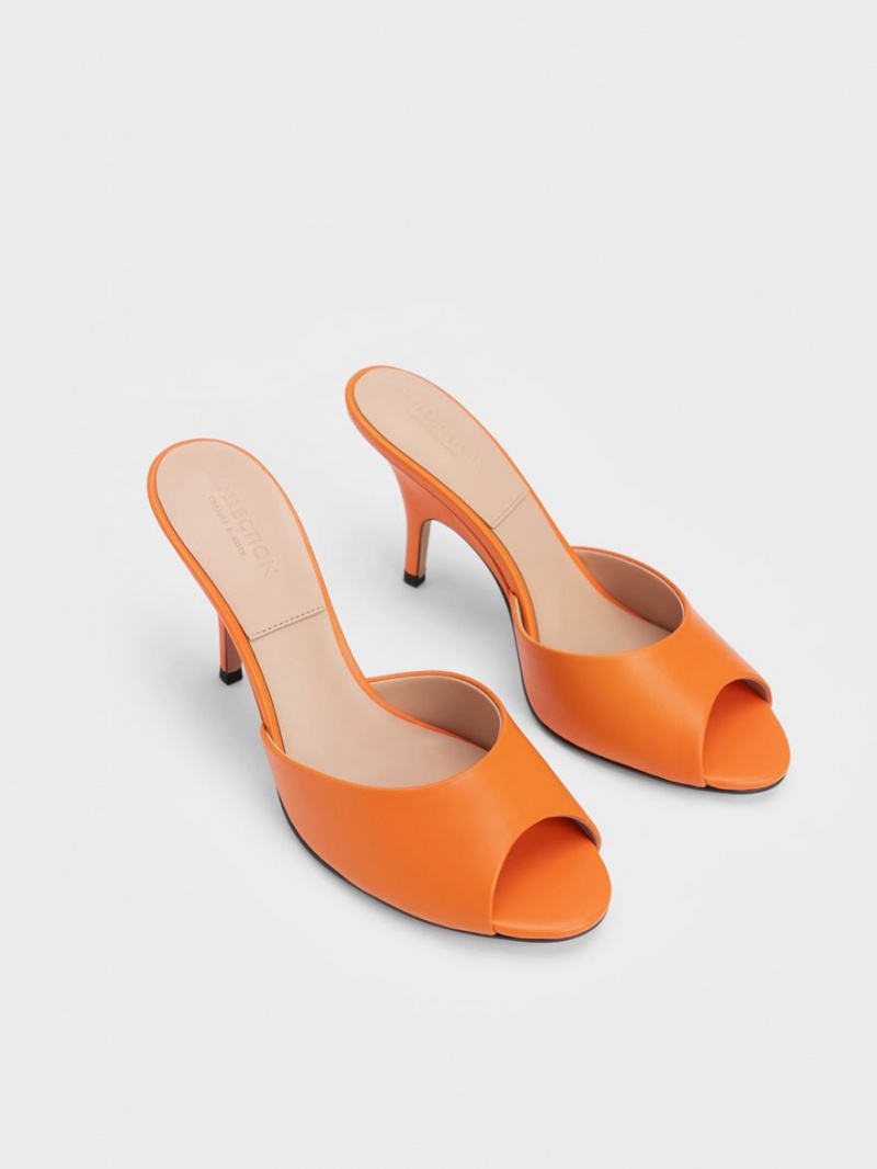 Mules Charles & Keith Piele Round-Bombeu Toc Portocalii | 374GKFZIA