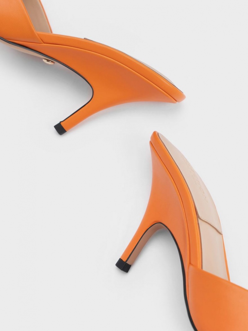 Mules Charles & Keith Piele Round-Bombeu Toc Portocalii | 374GKFZIA
