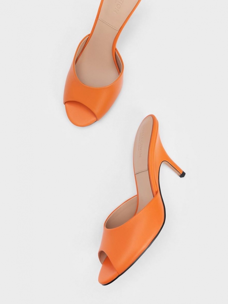 Mules Charles & Keith Piele Round-Bombeu Toc Portocalii | 374GKFZIA