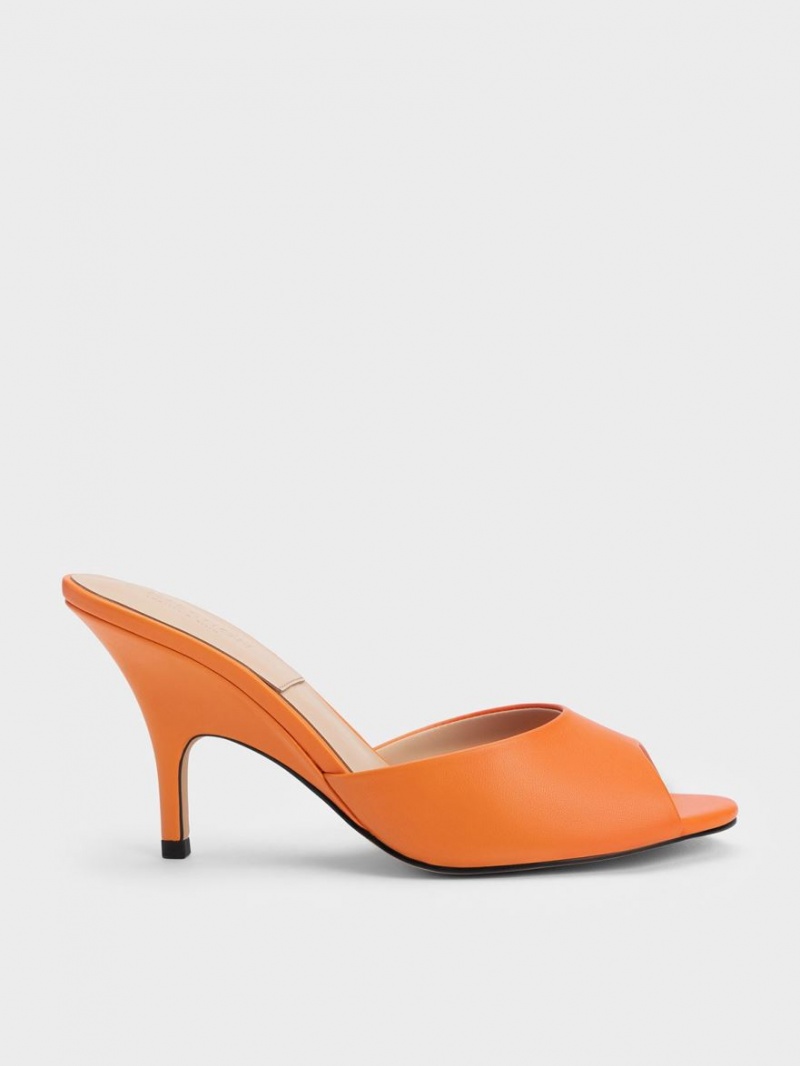 Mules Charles & Keith Piele Round-Bombeu Toc Portocalii | 374GKFZIA