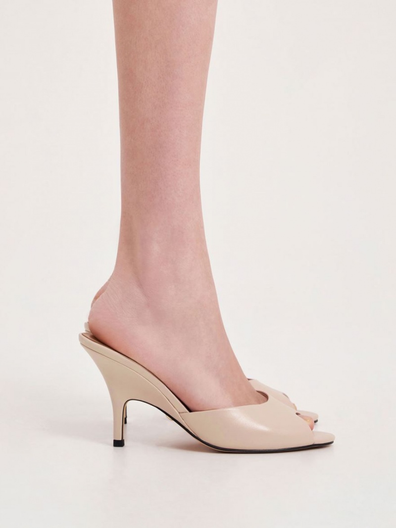 Mules Charles & Keith Piele Round-Bombeu Toc Bej | 346YKPOCU