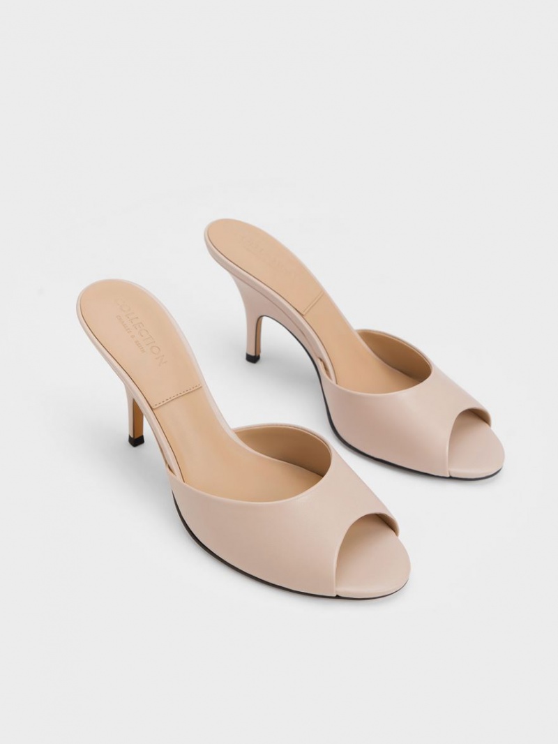 Mules Charles & Keith Piele Round-Bombeu Toc Bej | 346YKPOCU