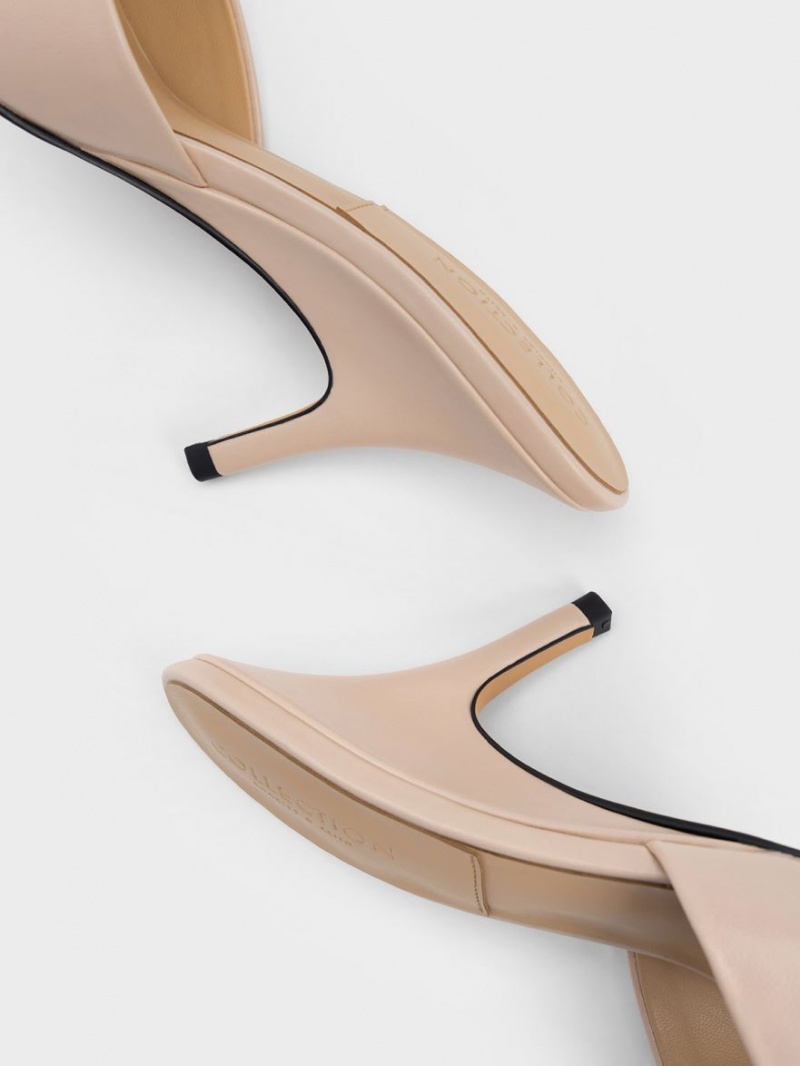 Mules Charles & Keith Piele Round-Bombeu Toc Bej | 346YKPOCU