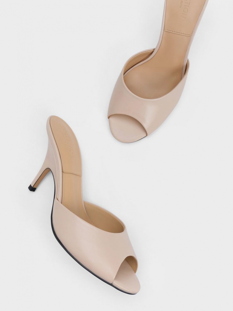 Mules Charles & Keith Piele Round-Bombeu Toc Bej | 346YKPOCU