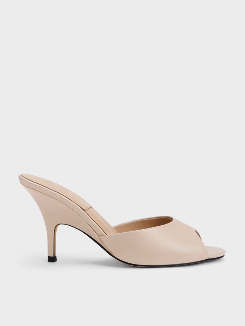 Mules Charles & Keith Piele Round-Bombeu Toc Bej | 346YKPOCU