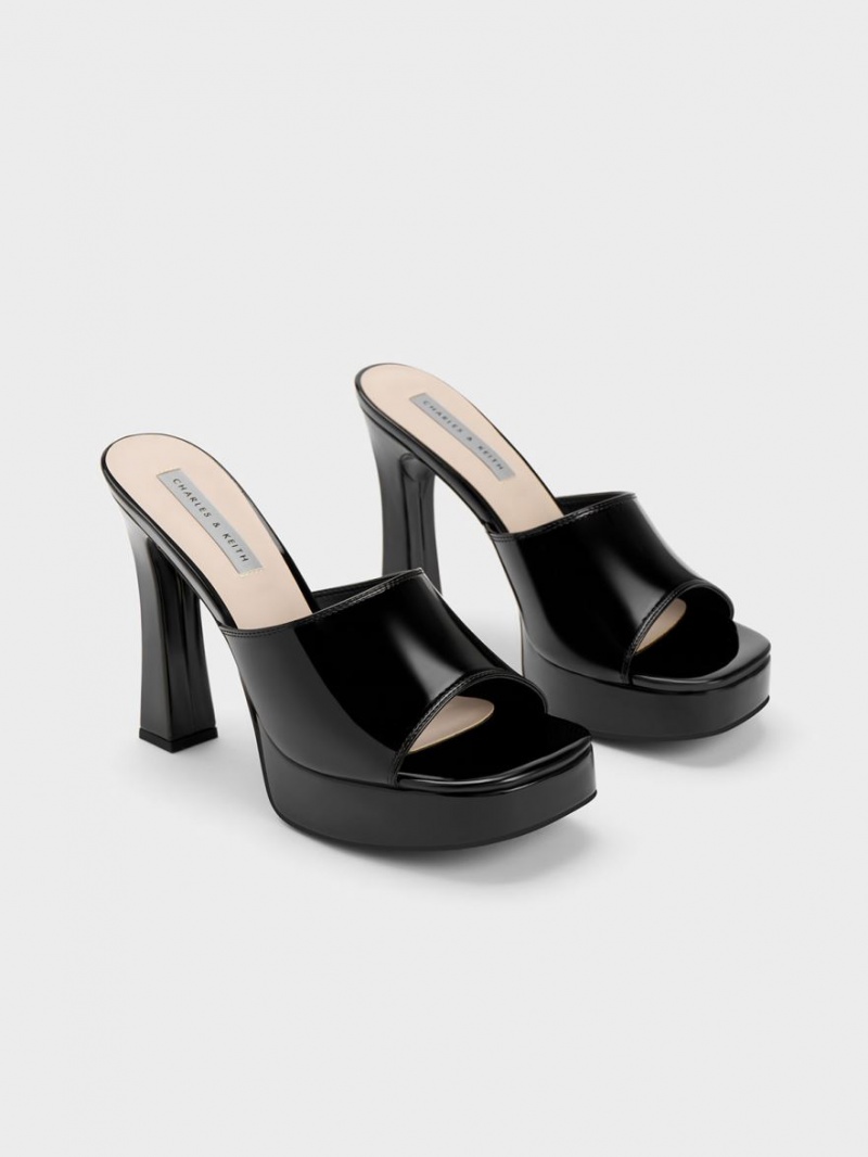 Mules Charles & Keith Platforma Block Heel Negrii | 708VNDEQI