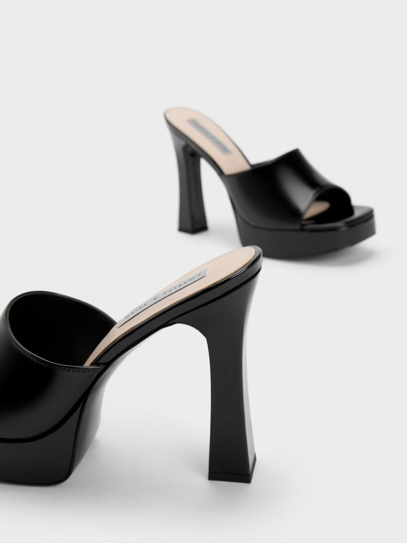 Mules Charles & Keith Platforma Block Heel Negrii | 708VNDEQI