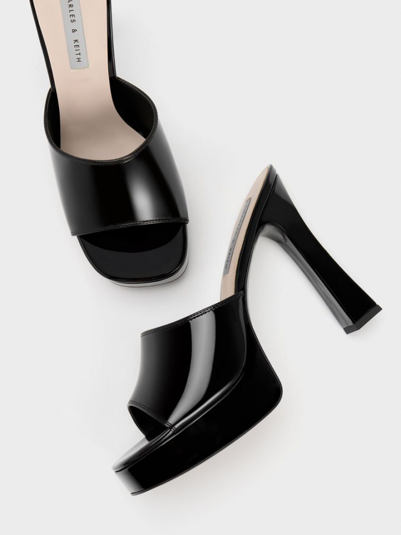 Mules Charles & Keith Platforma Block Heel Negrii | 708VNDEQI