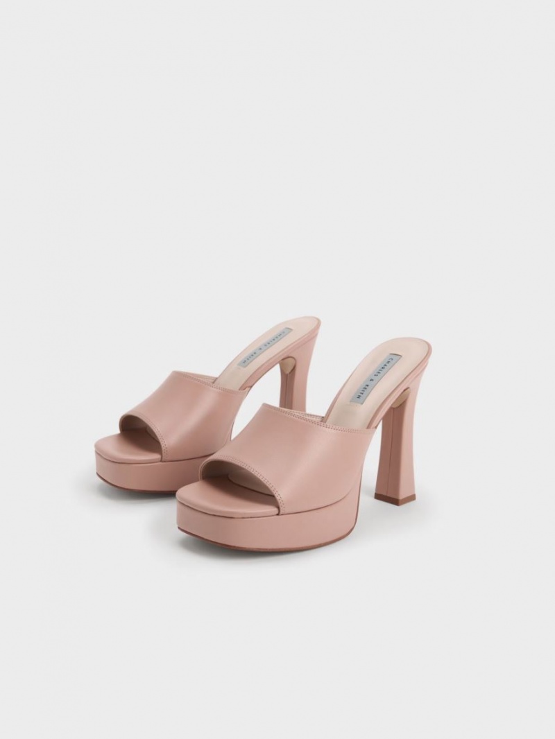 Mules Charles & Keith Platforma Block Heel Bej | 856THVPLX