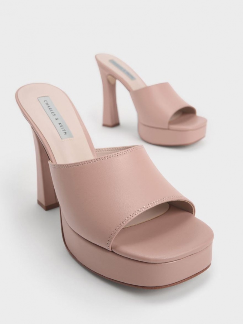 Mules Charles & Keith Platforma Block Heel Bej | 856THVPLX