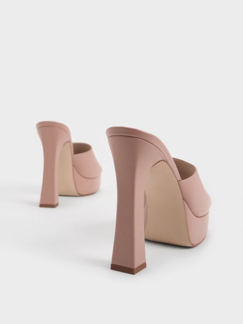 Mules Charles & Keith Platforma Block Heel Bej | 856THVPLX