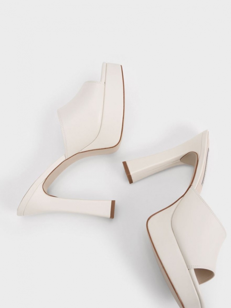 Mules Charles & Keith Platforma Block Heel Albi | 279XINYJZ