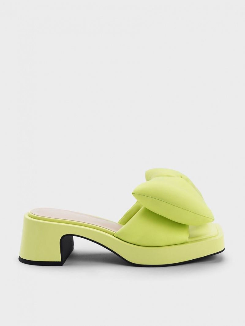 Mules Charles & Keith Puffy Bow Toc Verzi Deschis | 814ZJSQXR