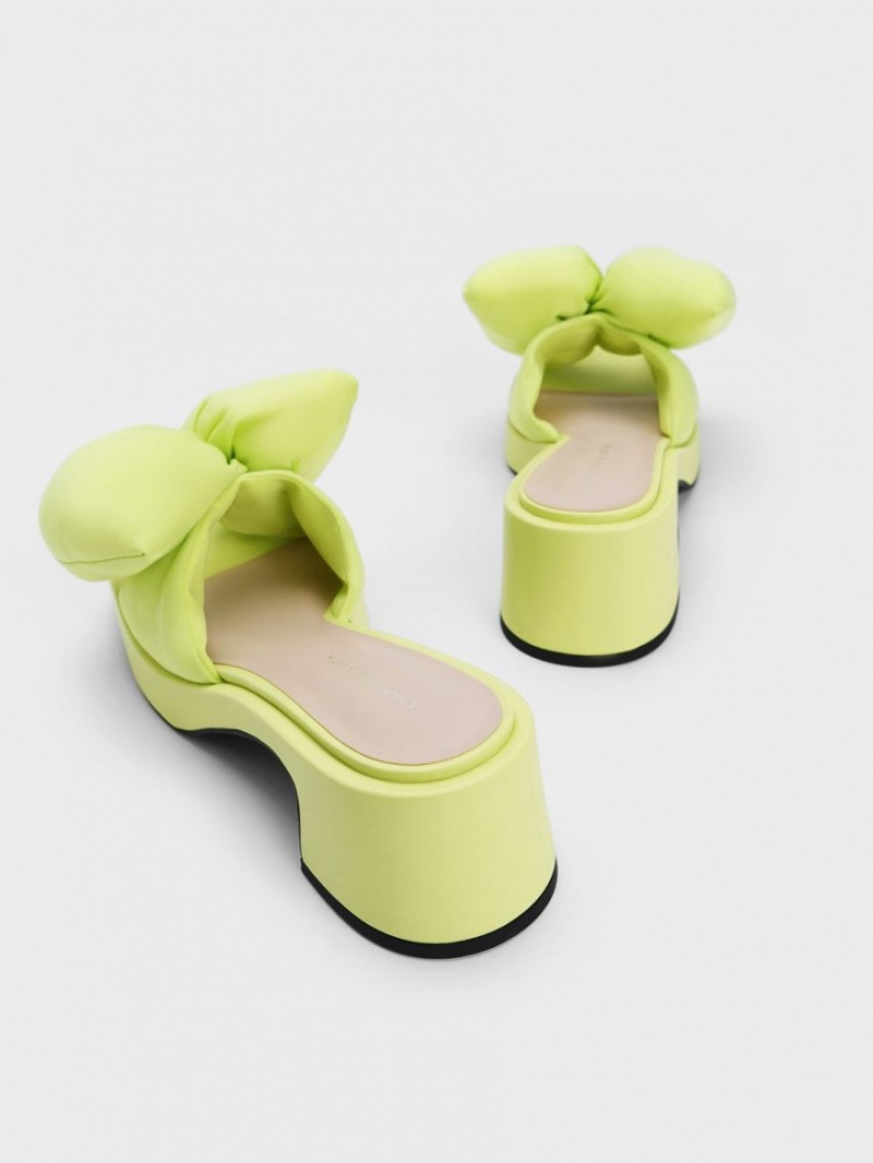 Mules Charles & Keith Puffy Bow Toc Verzi Deschis | 814ZJSQXR